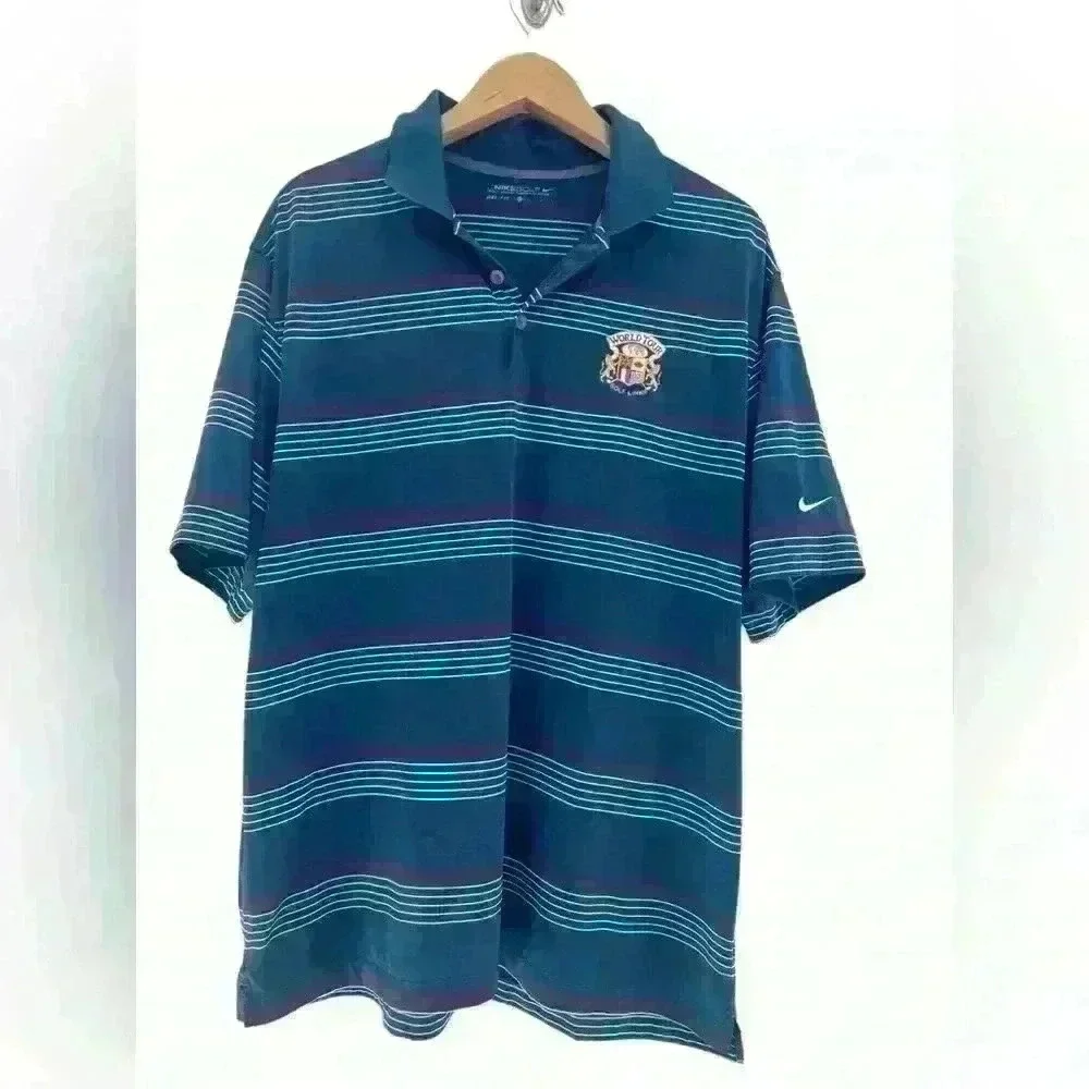 Nike Golf Dri Fit Golf Polo Blue & Red Stripes Size XL